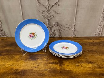 Radfords Crown China Blue Appetizer / Salad Plates Floral Set/5