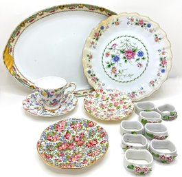 Large Vintage Limoges Platter With Gold Accents, France, Napkin Rings & Other Fine Bone China