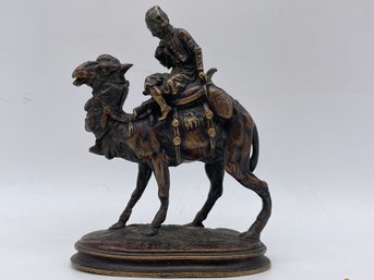 Antique Signed Bronze/brass Sculpture Of A Nomad Ridding A Camal By Theodore Gechter  (french 1995-1844)