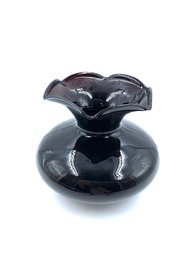 Fantastic Black Glass Scalloped Top Vase