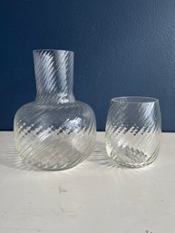 Vintage Schmid Portugal Bedside Water Tumble Up Carafe, Swirl Wave Pattern, Glass Carafe