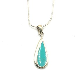 Vintage Sterling Silver Smooth Chain With Turquoise Color Teardrop Pendant