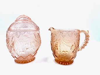 Rare Antique Delaware Rose Creamer & Sugar Bowl W/ Lid By U.S. Glass