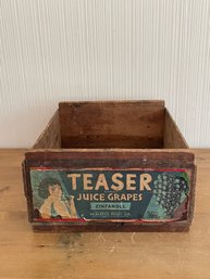 Vintage Teaser Juice Grapes Wooden Crate