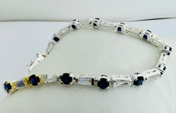 PRETTY SIGNED JJT STERLING SILVER BLUE & WHITE CZ BRACELET