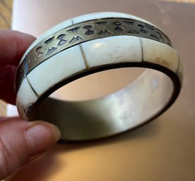 Great Looking Brass Bangle With Bone Inlay