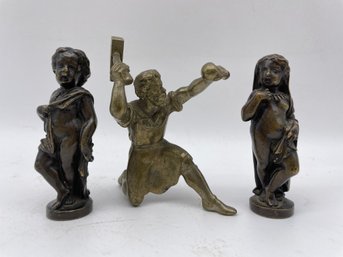 Trio Of Antique  Bronze/brass Figures . About 3' Tall.
