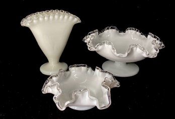 Trio Of Vintage Fenton Silvercrest Milk Glass