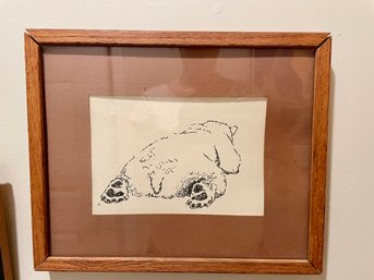 Framed Adorable Bear Bum Ink On Paper