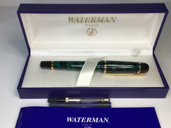 Fabulous Like New WATERMAN Malachite Fountain Pen In Original Box With Cartridge And Booklet - Very Nice !