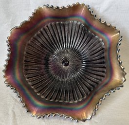 Antique Circa 1910 NORTHWOOD AMETHYST IRIDESCENT CARNIVAL GLASS BOWL