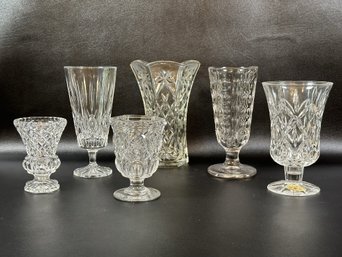 A Beautiful Grouping Of Vases In Cut Crystal & Pressed Glass