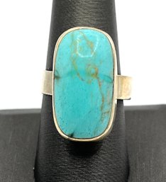 Vintage Mexican Sterling Silver Large Turquoise Adjustable Ring, Size 9