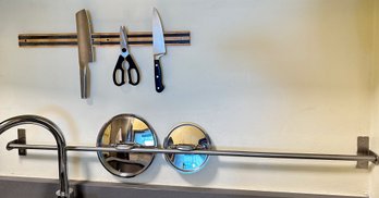 3 Magnetic Knife & Kitchen Utencil Wall Racks & Pot Cover Holder