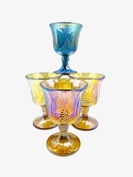 4 Vintage Carnival Glass Goblets - Grapes & Leaves Motif