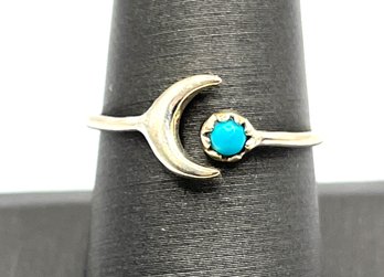 Vintage Sterling Silver Sun And Moon Turquoise Ring, Size 8