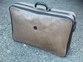 (1 Of 2) Fabulous Authentic FENDI Rolling Suitcase - Large - Black / Gray Stripes - Black Quilted Interior