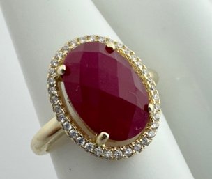 STERLING SILVER FACETED CZ RED AND WHITE STONE RING