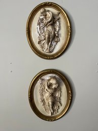 Pair Of Vintage Neoclassic High Relief Cameo Of  Lovers Entwined, Chalkware