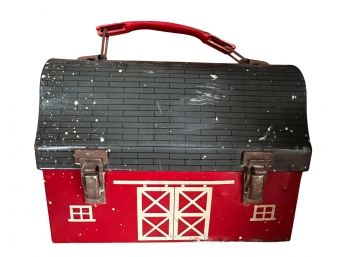 Vintage Red Barn Metal Lunch Box