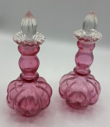 Vintage Fenton Pink Overlay Perfume Cologne Bottles