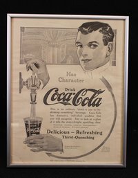 Vintage Coca - Cola Framed 1940s Black & White Advertisement