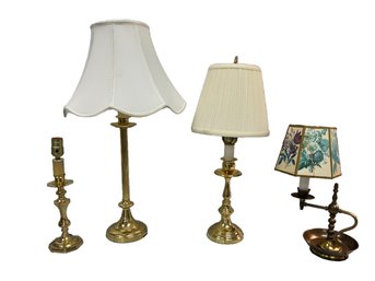 Lot Of Four Brass And Brass Toned Table Lamps
