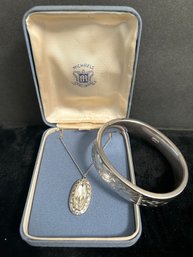 2 VTG Sterling Silver Pieces - Sterling Chain /Pendant Michael's Jewelers Box - RINE Sterling Bangle Bracelet