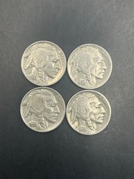 4 Buffalo Nickels 1937, (3) 1936