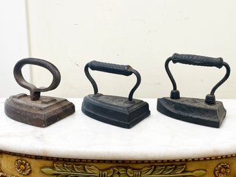 A Trio Of Antique Cast Iron Irons!  Wonderful As Doorstops