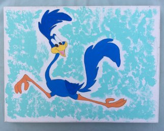 Vintage Looney Tunes Road Runner Cartoon Character Unsigned Acrylic On Canvas Artwork - 15' X 12'