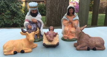 Vintage Lot Of Porcelain Nativity Manger Figurines - Joseph, Mary, Jesus, Cow & Donkey