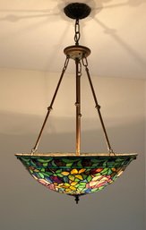 A  LARGE TIFFANY STYLE STAINED GLASS CHANDELIER 23' W
