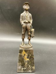 Vintage Brass And Marble Base, Sculpture Of A Boy/ Jockey . 7' Tall