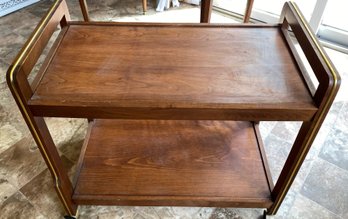 A Vintage MCM Tea Cart On Casters With Plastic Gold Trim - Made In Romania