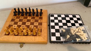 Two FOLDING WOOD & MAGNETIC Travel Chess Set