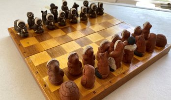 A Vintage 1960's Terracotta Figural Chess Set, By Canadian Artist Eija Seras.