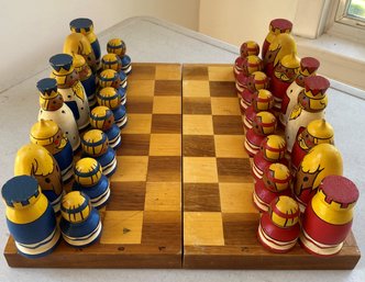 A  Vintage Hand Painted Wooden Chess Set - Very Nice Details.