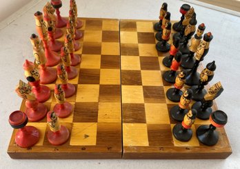 A Vintage Hand Painted Wooden Chess Set - Very Nice Details.