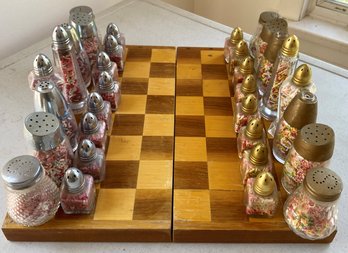 A Vintage One Of A Kind Salt & Pepper Chess Set