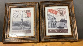 A Pair Of Framed Paris & Venezia Prints - 11'w X 13'h