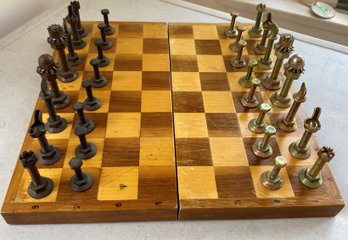 A Vintage Unique  Hardware Chess Set Nut & Bolt  - One Of  A Kind A Great Find