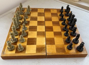 An Antique Hand Carved Soapstone Chess Set  - Made In India