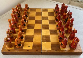 A Vintage Russia Matryoshka Nesting Dolls Style Wooden Chess Set Hand Painted - 1 Of 2