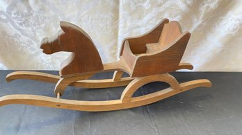 A Vintage Wooden Rocking Horse Toy - 11'h X 22'L