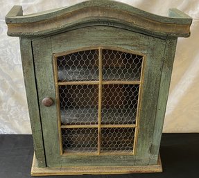 A Vintage Wood Wall Mount Display Cabinet With Shelves