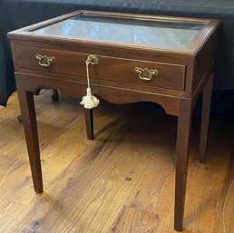 A Vintage Wood & Glass Display Top Table - 24.4'w X 19'D X 26.5'h