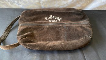 A Vintage Callaway Golf Suede Green Shoe Bag Fur Lined Interior Pocket