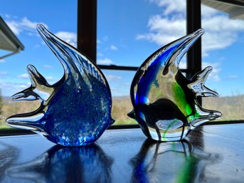 Pair Of Art Glass Fishes. 8' Tall