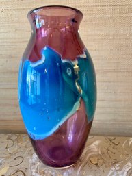 Julian Wolff Signed Art Glass Vase. 7'